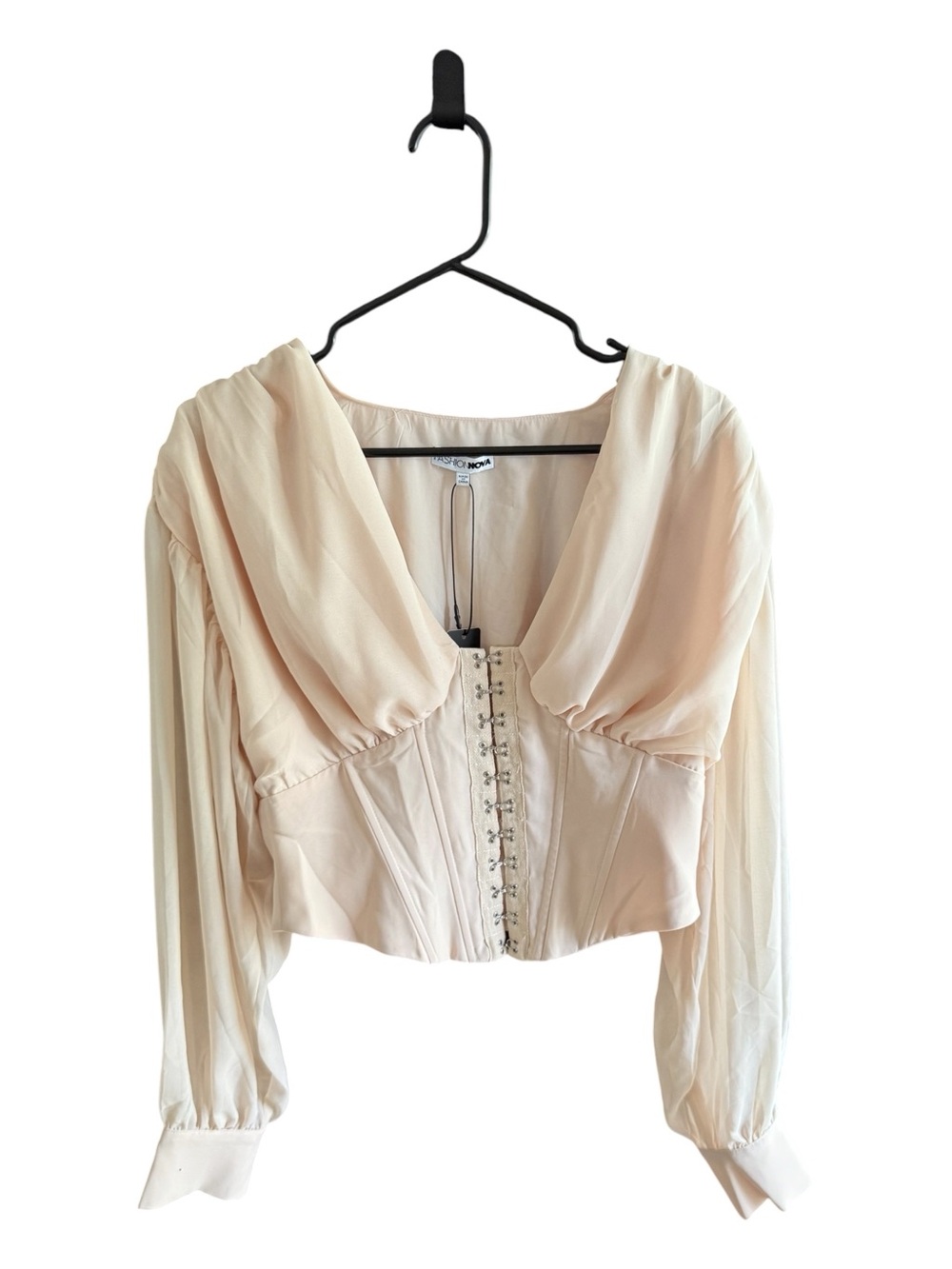 Fashion Nova Romantic Chiffon Corset Style Top with Hook and Eye Front Closure